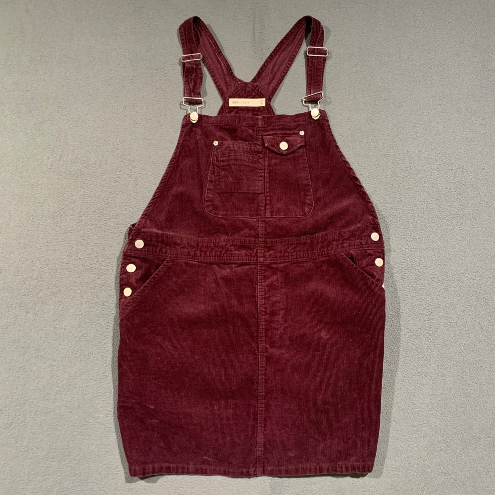 ASOS Corduroy Pinafore Dress Women 16 Burgundy Overall Mini Skirt Dark Academia